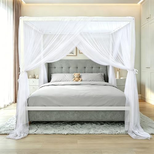 White Bed Canopy for King Size Bed - Mosquito Net & Romantic Curtain