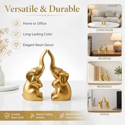 Mini Gold Elephant Decor Statues - Charming Office & Home Accent Gift