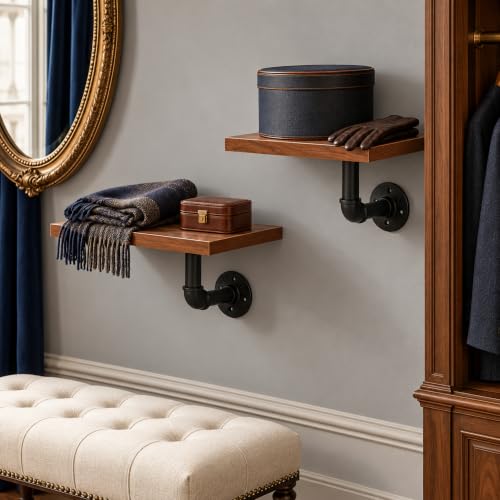 Industrial Pipe Floating Shelves Set - Rustic Black Wall Storage