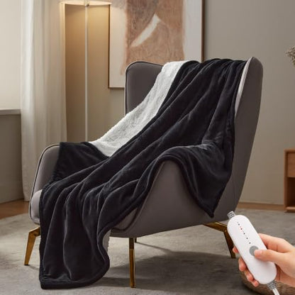 Electric Heated Blanket 50x60 Inches Soft Flannel & Sherpa Throw for Couch Bed