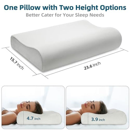 urnexttour Contour Memory Foam Pillows for Sleeping, Cervical Pillow Standard Size for Neck Pain Relief, Bed Pillow with Two pillowcase Neck Support for Side Back Stomach Sleepers Standard White&Blue