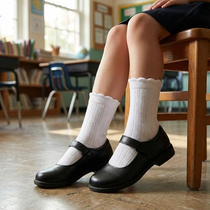 Girls Socks Cotton Ruffle Crew Ankle Socks for School Size 2-14 Years - Mix 6-8 Years