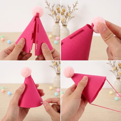 Pink Felt Party Hats for Stuffed Animals, Mini Celebration Accessories
