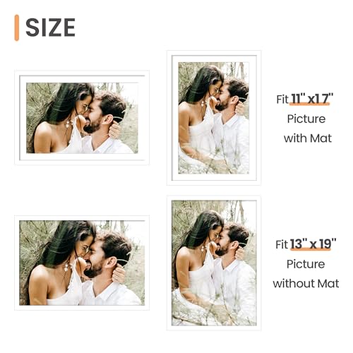 upsimples 13x19 Picture Frame Set of 5, Display Pictures 11x17 with Mat or 13 x 19 Without, Wall Gallery Poster Frames, White