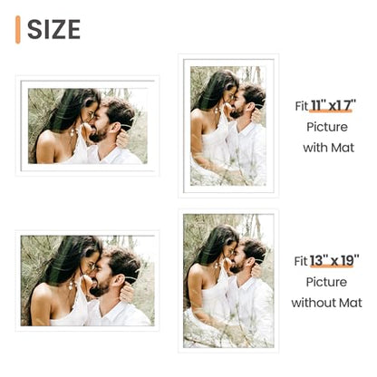 upsimples 13x19 Picture Frame Set of 5, Display Pictures 11x17 with Mat or 13 x 19 Without, Wall Gallery Poster Frames, White