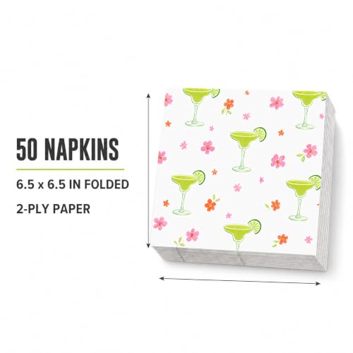 50pcs Lime Green Margarita Floral Napkins - Disposable Cocktail Party Supplies