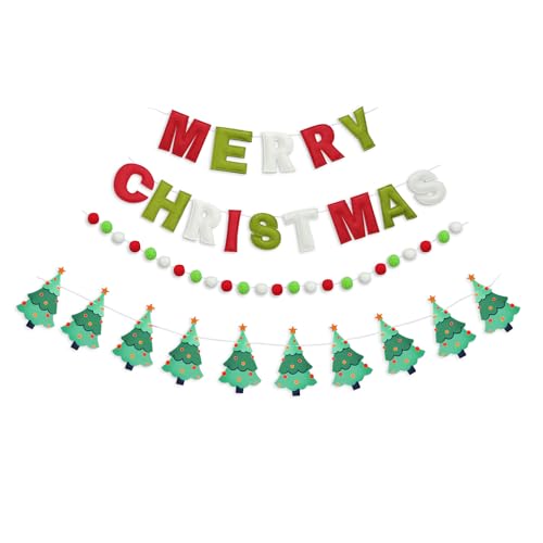 Christmas Felt Banner with Red Green Letters and Holiday Patterns - Moderate Variation