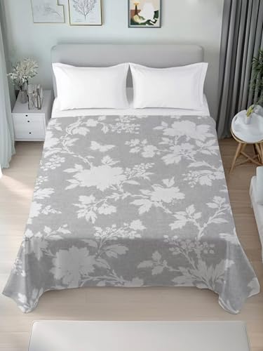 King Flat Sheet - White, Slate Gray, Ash Gray, Silver - Microfiber, Vintage Floral Pattern, Hotel Quality Bedding