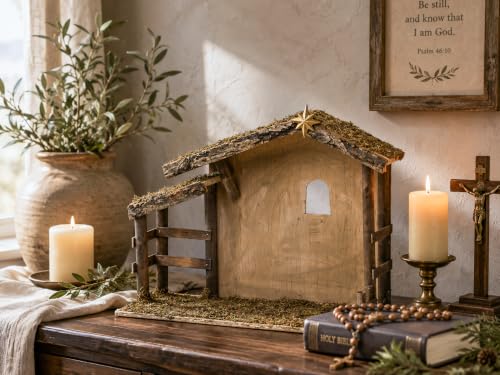 Wooden Nativity Stable for Christmas Scene - Fits 10 Inch Figures