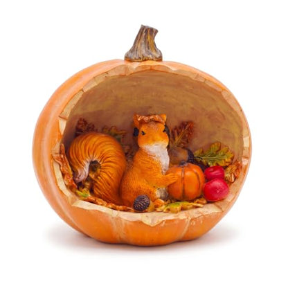 Autumn Squirrel Figurine in Pumpkin - Harvest Resin Fall Decor