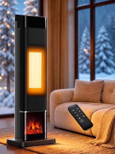 1500W Electric Space Heater for Large Rooms with 3D Flame, Oscillation, Thermostat & Timer