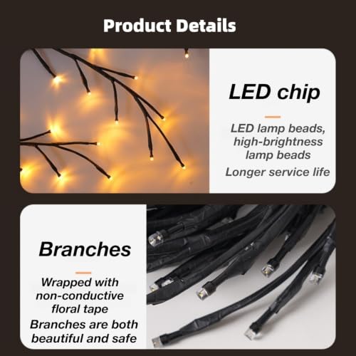 Warm White Vine Lights for Wall - Flexible 1.9M Decor with Remote Control