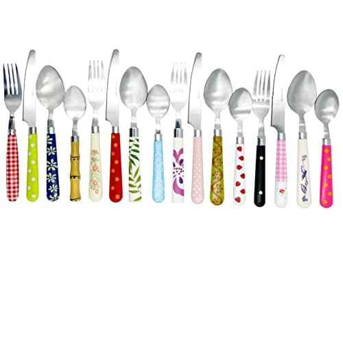 The Original Brink House Eclectic Collection Mix & Match Stainless Steel Cutlery Set with Multicolored Handles / 16 pieces with Metal Stand/Lifestyle utensils for home, apartment, dorm, outdoor