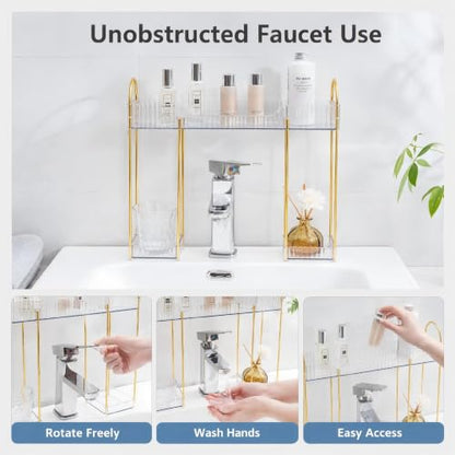 Bathroom Countertop Organizer Rack 2-Tier Vanity Storage Shelf Amber