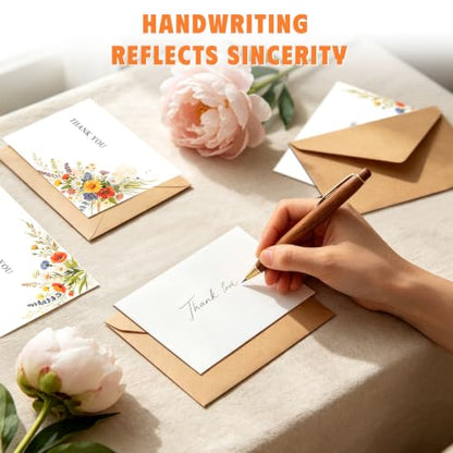 52 Thank You Cards with Envelopes & Stickers - Floral Watercolor Design, 3.5x5