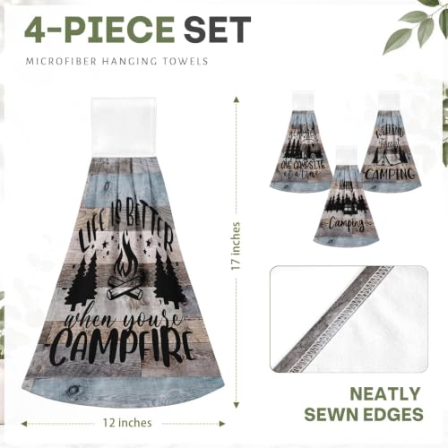 Rustic Camping Camper Hanging Kitchen Towels 4-Pack - Microfiber Decorative Towels
