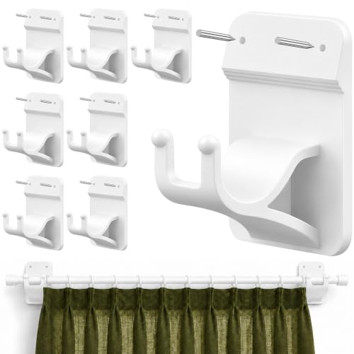 White No Drill Curtain Rod Brackets 8-Pack Adhesive Hooks with Invisible Nails