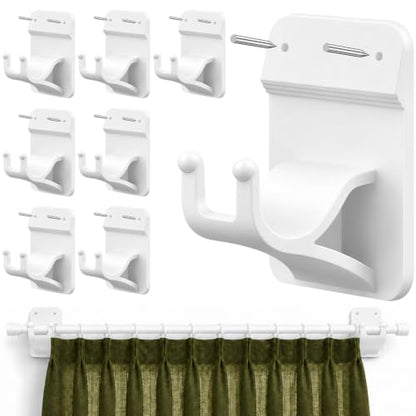 White No Drill Curtain Rod Brackets 8-Pack Adhesive Hooks with Invisible Nails