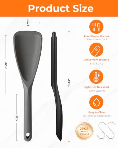 Black & Gray Silicone Cooking Spoon Set with S-Hooks - Nonstick Safe Heat-Resistant Utensils