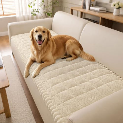 DecorUhome Non-Slip Plush Couch Cover for Dogs Beige 27.6x59 Inches