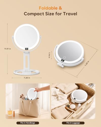 Symirify 20X Travel Makeup Mirror with Lights - White, Double-Sided