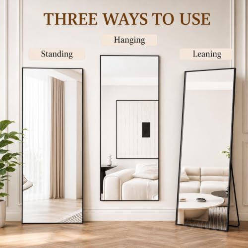 Full Length Floor Mirror with Black Aluminum Frame - Arched Design, 59x16 Inches - Variation of THIS listing