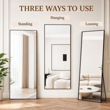 Full Length Floor Mirror with Black Aluminum Frame - Arched Design, 59x16 Inches - Variation of THIS listing