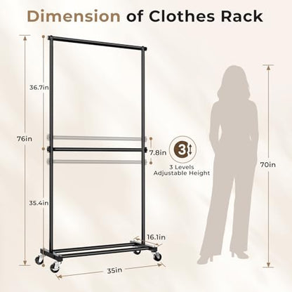Double Rod Clothes Rack - 35" Wide Hanging & Storage Garment Rack - Black - Double Rod Variation