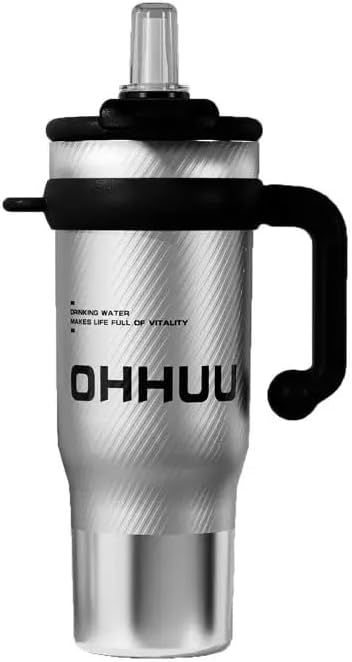 Skiennix Insulated Water Bottle - Large Capacity 316 Stainless Steel Vacuum Cup with Straw & Handle | Silver