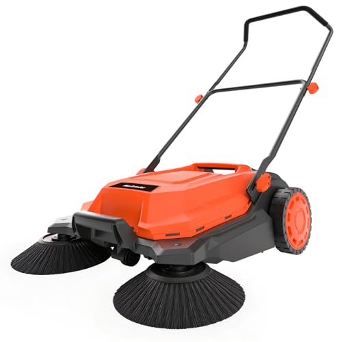 26-Inch Walk-Behind Floor Sweeper with Large Dust Container for Garage Patio Yard