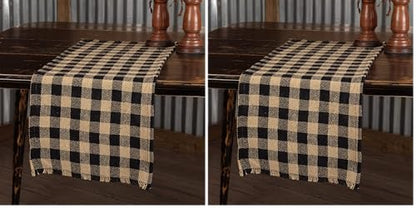 13x48 Burlap Check Runner with Fringed Edges - Pack of 2, Rustic Kitchen Table Decor