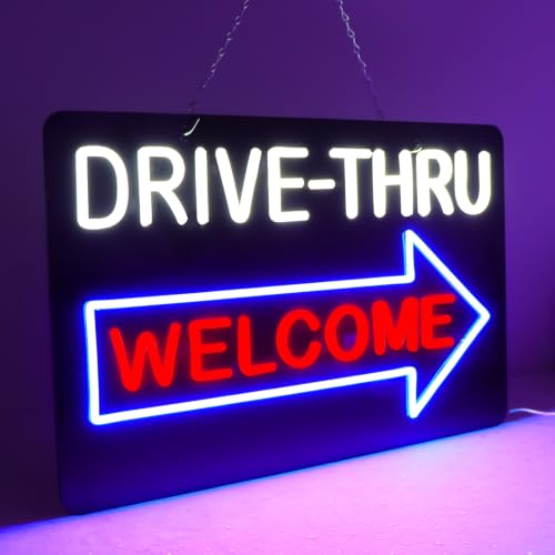 Drive Thru Welcome Neon Sign - Wall Decor LED Neon Lights for Bedroom, Office, Bar, Christmas 23.2 x 15 Inch