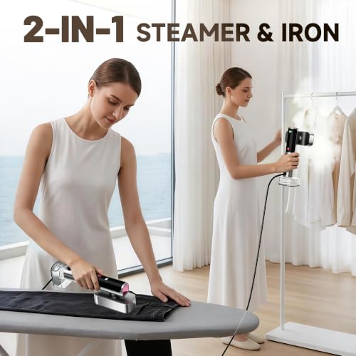 Portable Travel Garment Steamer & Iron 2-in-1 Handheld Clothes Steamer with LED Touch Screen