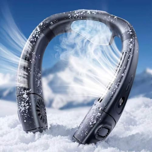 Wearable Neck Air Conditioner Fan Black - Bladeless, Rechargeable 6000mAh