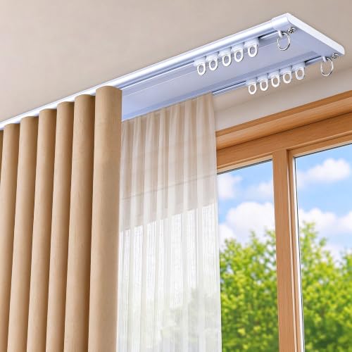 White Aluminum Double Curtain Track 6ft No-Drill Ceiling Mount