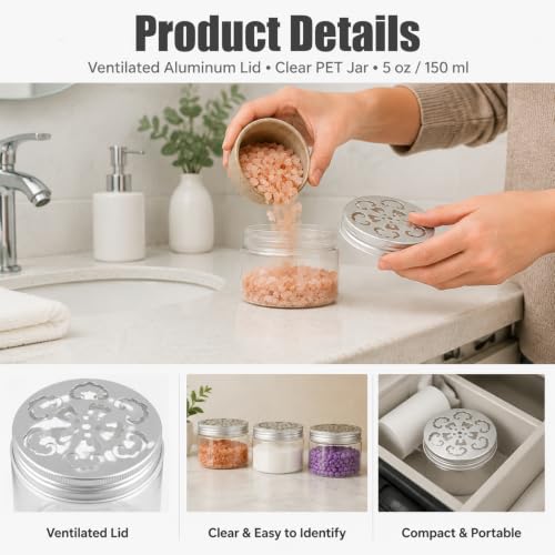 6 Pack 150ml Clear Refillable Storage Jars with Aluminum Lids for Aromatherapy & DIY Projects