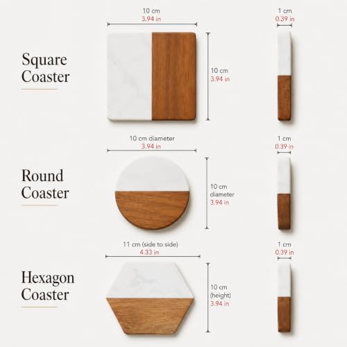 Personalized Marble and Wood Coasters with Holder - Engraved Gift Set