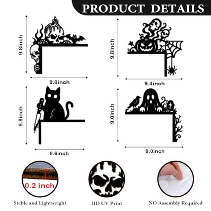 Halloween Door & Window Corner Decor Set - Pumpkin, Black Cat, Skull, Ghost Wooden Toppers