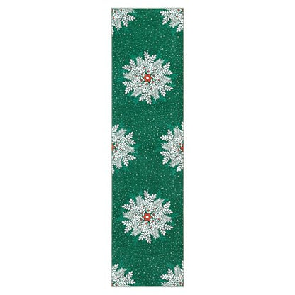 Christmas Snowflake Area Rug Runner 2x8 ft Green Non-Slip Washable Vintage Style
