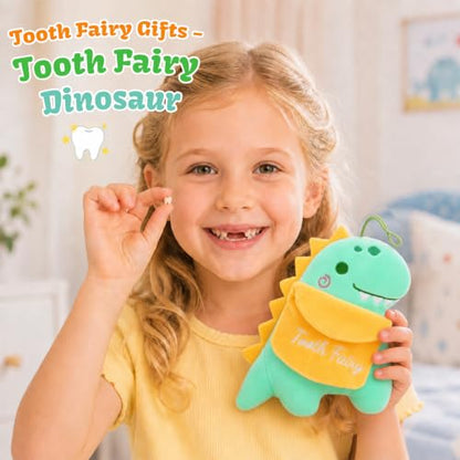 6-Inch Dinosaur Plush Tooth Fairy Gift with Tooth Holder Pocket for Kids