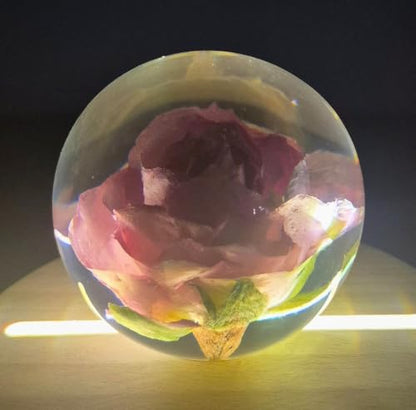 Pink Rose Resin Sphere - Real Flower Crystal Ball Wedding Decor