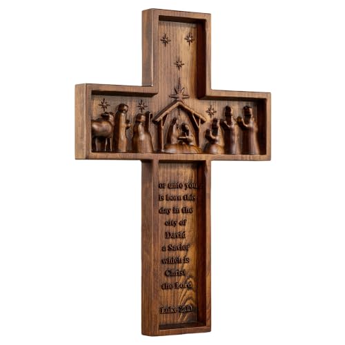 9.8 Inch Nativity Wall Crucifix Cross Handmade Christmas Faith Gift - Nativity Scene