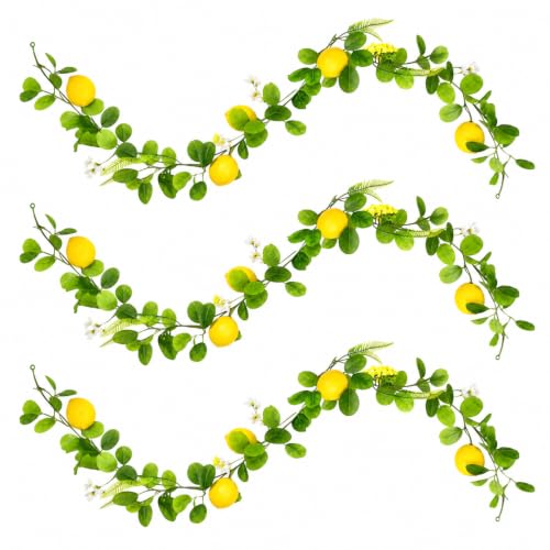 Artificial Lemon Vine Garland 3 Pack - 5.7ft Faux Greenery for Indoor Outdoor Decor
