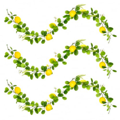 Artificial Lemon Vine Garland 3 Pack - 5.7ft Faux Greenery for Indoor Outdoor Decor