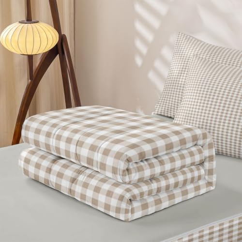 Khaki White Checkered Zipper Bedding Set Full Size - Kids Bed Comforter & Sheet