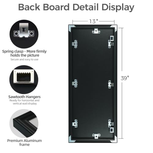 13x39 Inch Puzzle Frame Wall Mount with Plexiglas - Black Aluminum Wall Frame for Home Decor