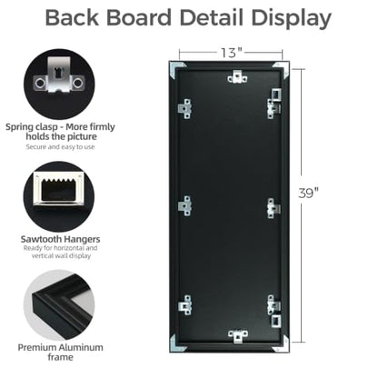 13x39 Inch Puzzle Frame Wall Mount with Plexiglas - Black Aluminum Wall Frame for Home Decor