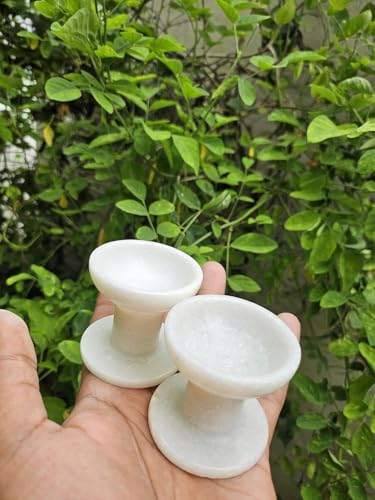 White Marble Diya Oil Lamp Set - Handcarved Indian Pooja Decor, Pack of 2