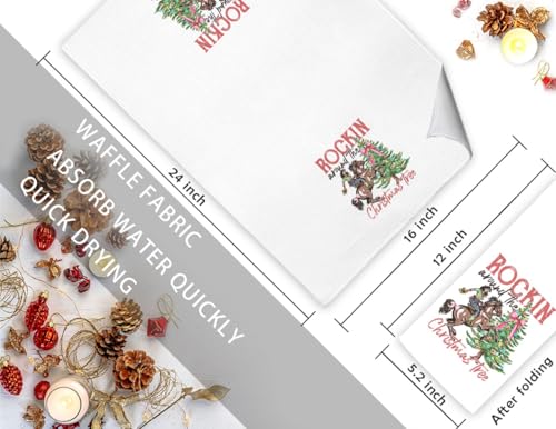 Western Christmas Kitchen Towels Set of 2 - Cowboy Holiday Hand Towels, 16x24 Inches, for Bathroom & Kitchen Decor