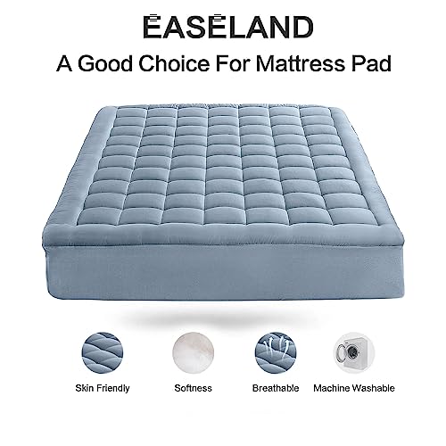EASELAND Twin Size Mattress Pad Pillow Top Mattress Cover Quilted Fitted Mattress Protector Single 8-21" Deep Pocket Cooling Mattress Topper (39x75 Inches, Dusty Blue)